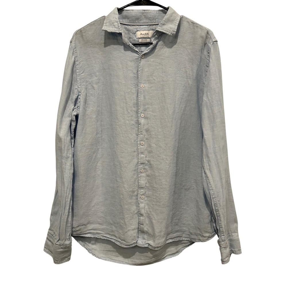Porter & Ash Mens Light Blue 100% Linen Long Sleeve Button Up Shirt Size Large